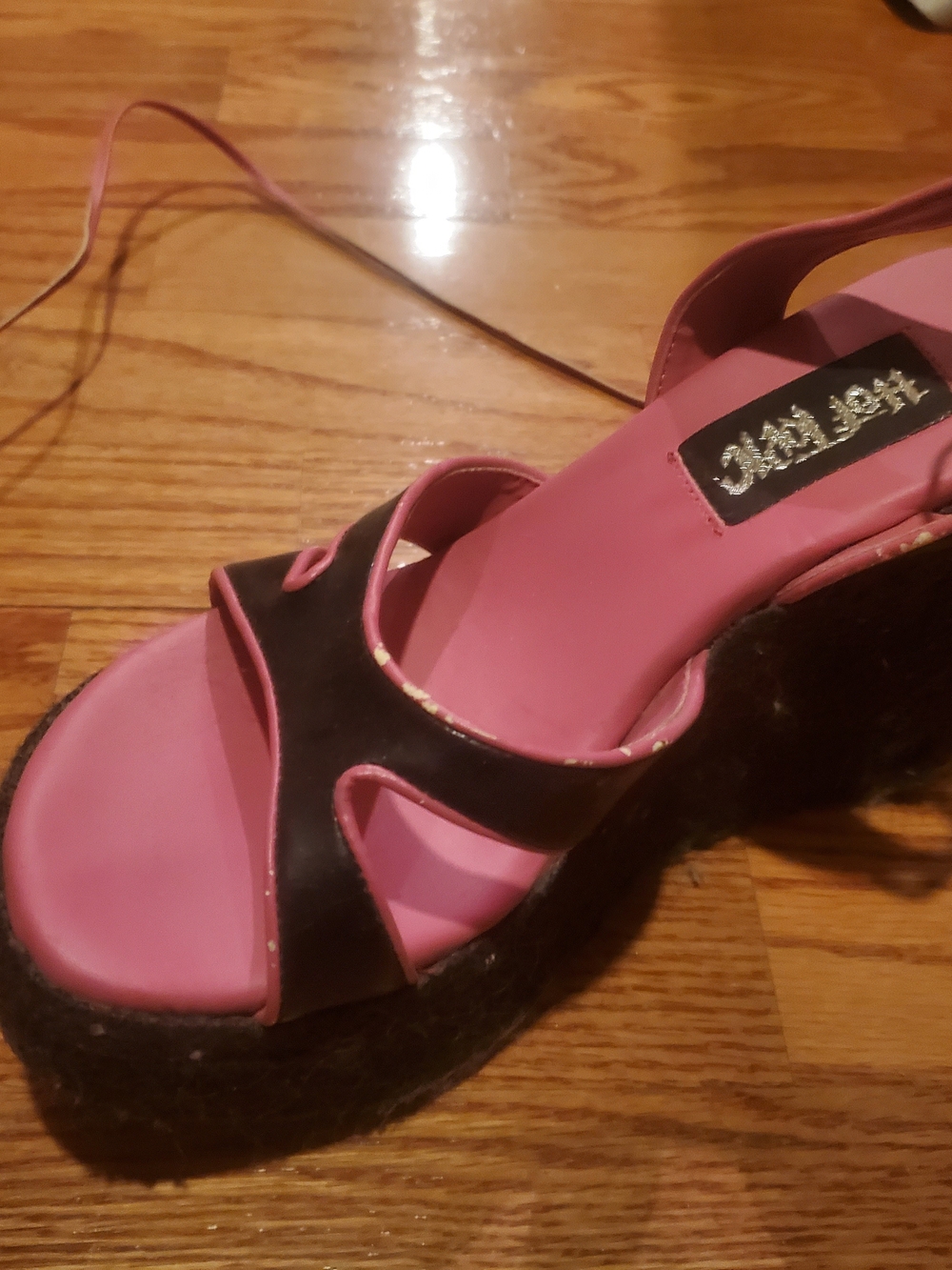 Hot Topic Vintage Hot Pink And Black Wedge Sandals - Women's Fashion Sandals